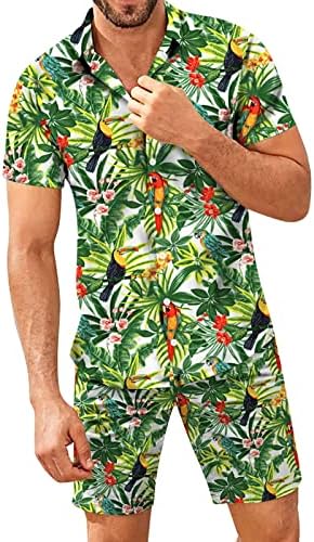 Bmısegm erkek Takım Elbise Erkek İlkbahar Yaz Rahat Plaj Rahat Düğmeli Kısa Kollu Gömlek Baskılı şort takımı