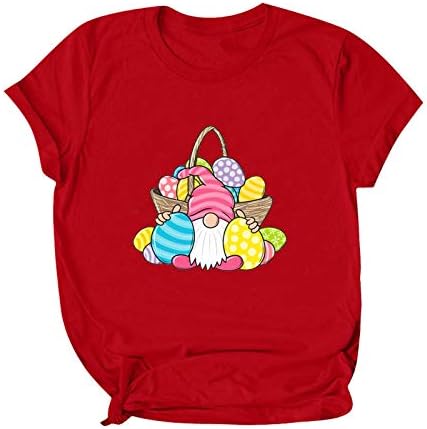 Paskalya Günü Komik T Shirt Kadınlar için Sevimli Gnome Yumurta Grafik Tees Gevşek Yuvarlak Boyun Kısa Kollu Tatil Gömlek
