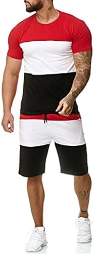 Realdo Erkek 2 Parça Kıyafet Spor Seti Kısa Kollu Yaz Şerit Ekip Boyun T Shirt ve şort takımı Eşofman