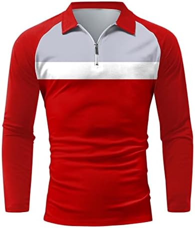 BEUU 2022 Yeni polo gömlekler Mens, Zip Up Boyun Uzun Kollu Renk Bloğu Patchwork Golf Üstleri Rahat Kas Tasarımcı Gömlek