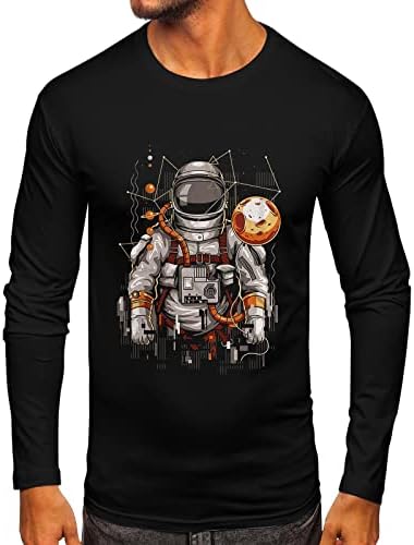 XXBR erkek Uzun Kollu T Gömlek Güz Slim Fit Komik Astronot Baskı Crewneck Tee Tops Atletik Spor Rahat T-Shirt