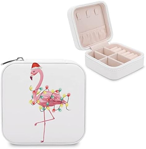 Noel ışıkları Flamingo seyahat mücevher kutusu kadın deri küçük takı organizatör taşınabilir takı çantası kolye küpe Yüzük
