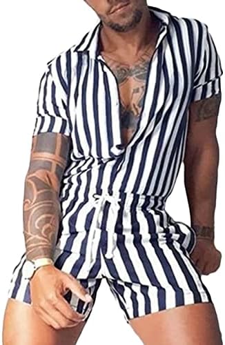 Erkekler Kısa Kollu Çizgili Tulum Tek Parça İpli Şort Tulum Baskı Kravat Belli Eşofman Kıyafetler Tulum