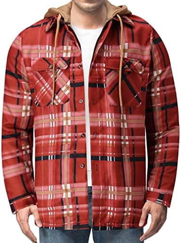 XXBR Ekose Ceketler Gömlek Mens için, kontrol Kapşonlu Yastıklı Ceket Fermuar Düğme Aşağı Gevşek Kış Sıcak Casual Palto