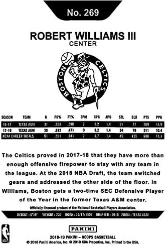 2018-19 NBA Çemberleri Basketbol 269 Robert Williams III Boston Celtics RC Çaylak Kartı Panini tarafından yapılmıştır