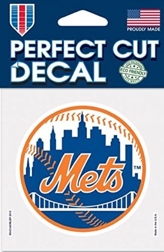 MLB New York Mets 09557115 Mükemmel Kesim Renkli Çıkartma, 4 x 4, Mavi