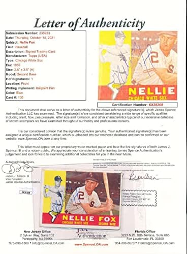 1960 Nellie Fox Chicago White Sox İmzalı Topps kartı 100 vg/ex JSA Mektubu - Beyzbol Slabbed İmzalı Kartlar