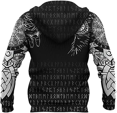 Erkekler Vintage Viking Odin Raven Celtic Kurt Dövme Hoodie, Retro Rune Sokak Kazak, T - Shirt