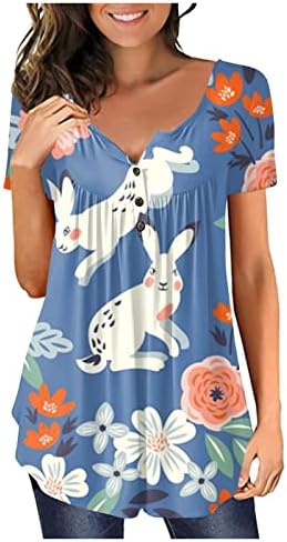 xıpcokm Mutlu Paskalya Tees Kadınlar için Tavşan Yumurta Baskı Tunik Üst Gevşek Rahat Düğme T-Shirt Yumuşak Rahat Hıristiyan