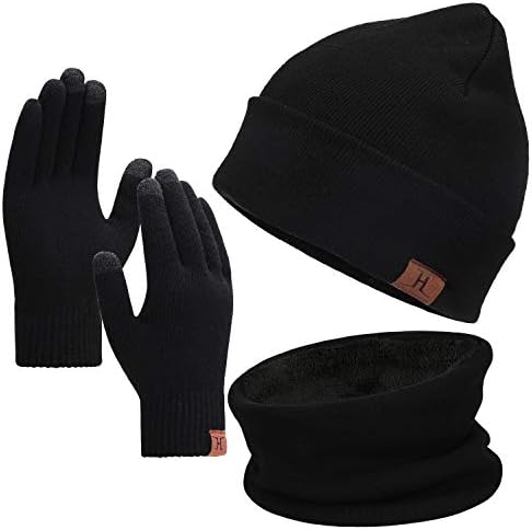 Kış Bere Şapka Eşarp Dokunmatik Eldiven Seti Erkekler ve Kadınlar için, Bere Eldiven Boyun İsıtıcı Seti Sıcak Örgü Polar