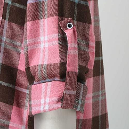 Kadın Kışlık Mont ve Ceketler Pazen Ekose Hafif Uzun Ceket Gömlek Ceket Uzun Kollu Düğme Aşağı Cep ile
