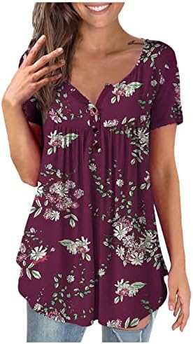 ticcoy Artı Boyutu Tunik Üstleri Kadınlar için Ayçiçeği Baskı Dantelli T Shirt V Boyun Kısa Kollu Bluzlar 2023 yazlık gömlek
