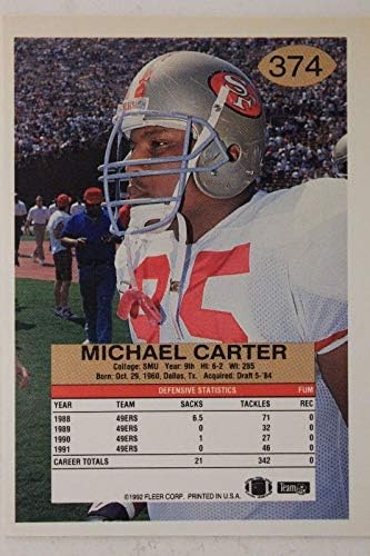 Michael Carter SF 49'ers SMU İmzası 1992 Fleer 374 NFL İmzalı Kart 16J