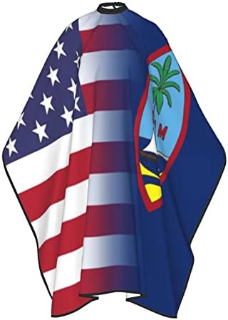 ABD ve Guam Bayrağı Saç Kesimi Önlük Saç Kesme Salon Pelerin 55x66 İnç, Su Geçirmez Ayarlanabilir Yapış Saç Sabahlık Pelerin,