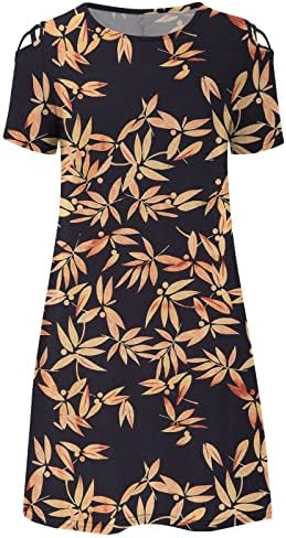 Kadın T Shirt Elbise Tüy Baskı Sundress Casual Gevşek Fit Kısa Kollu Elbiseler Hollow Out Mini Elbise Cepler ile