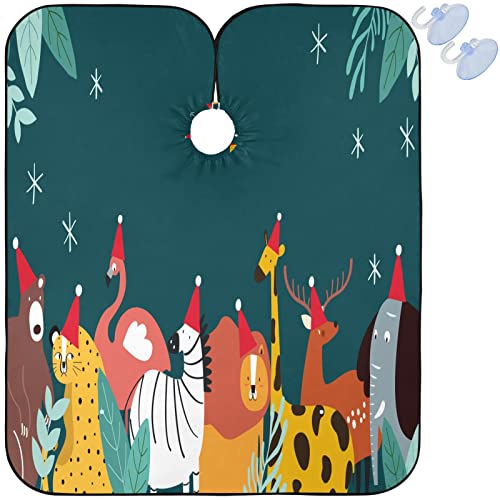 visesunny Berber Pelerin Hayvan Tema Merry Christmas Polyester Saç Kesme Salon Cape Önlük Anti-Statik Saç Kesimi Suya Dayanıklı